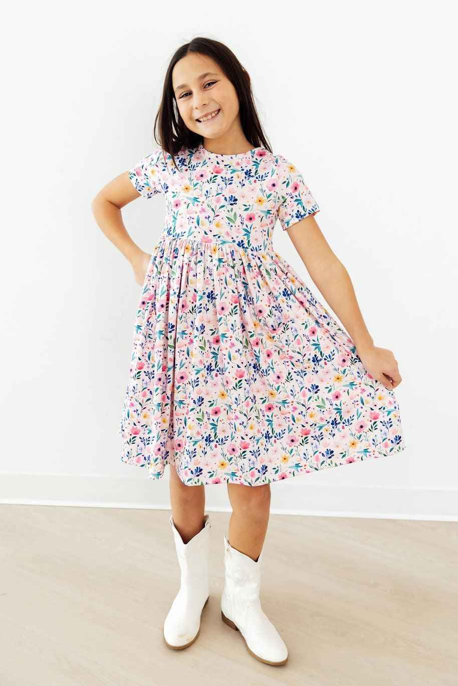 Morning Meadows S/S Pocket Twirl Dress - Meera's Mini Mavericks