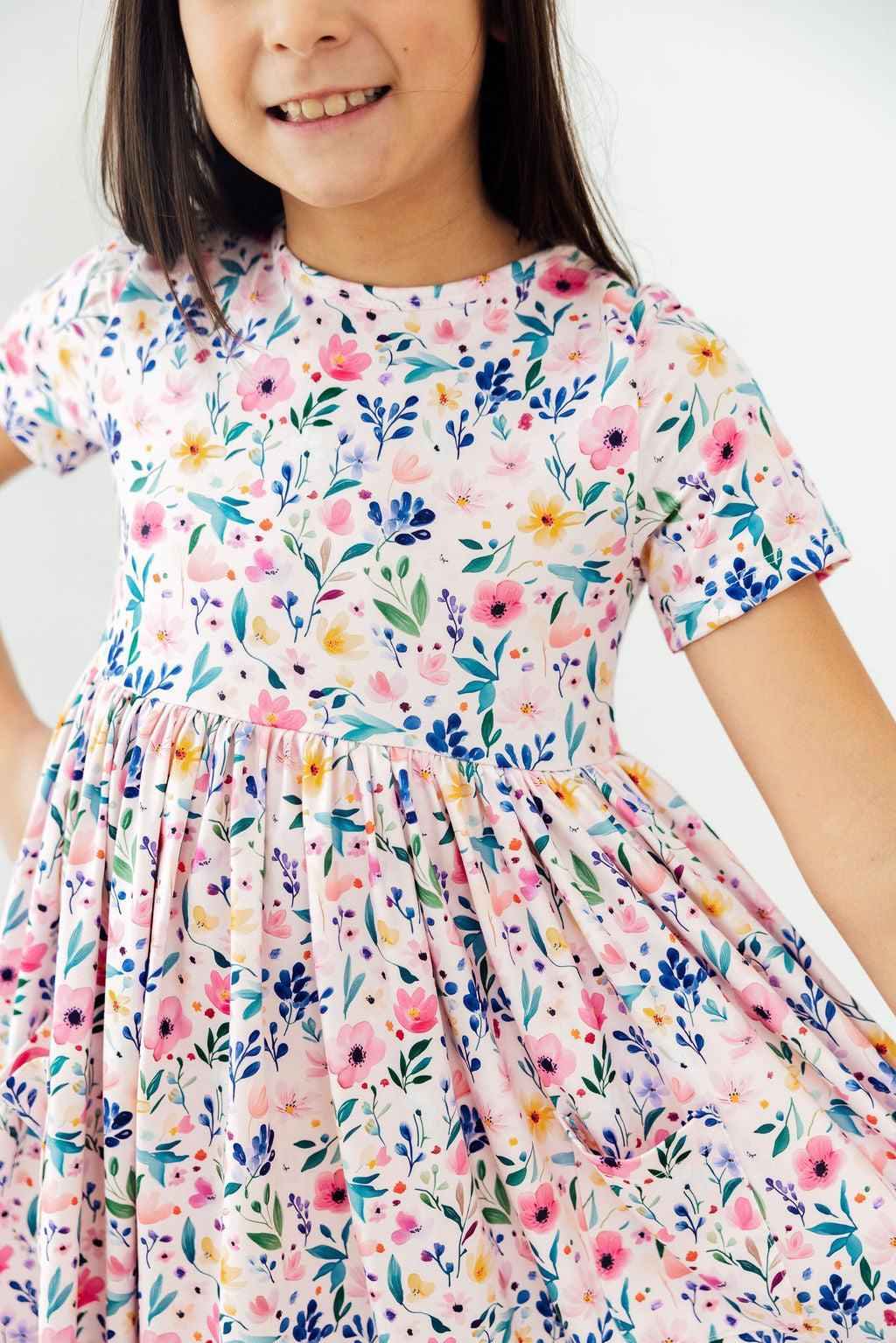 Morning Meadows S/S Pocket Twirl Dress - Meera's Mini Mavericks