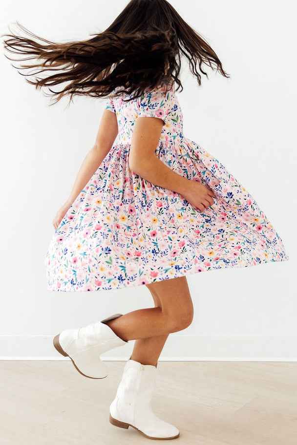 Morning Meadows S/S Pocket Twirl Dress - Meera's Mini Mavericks