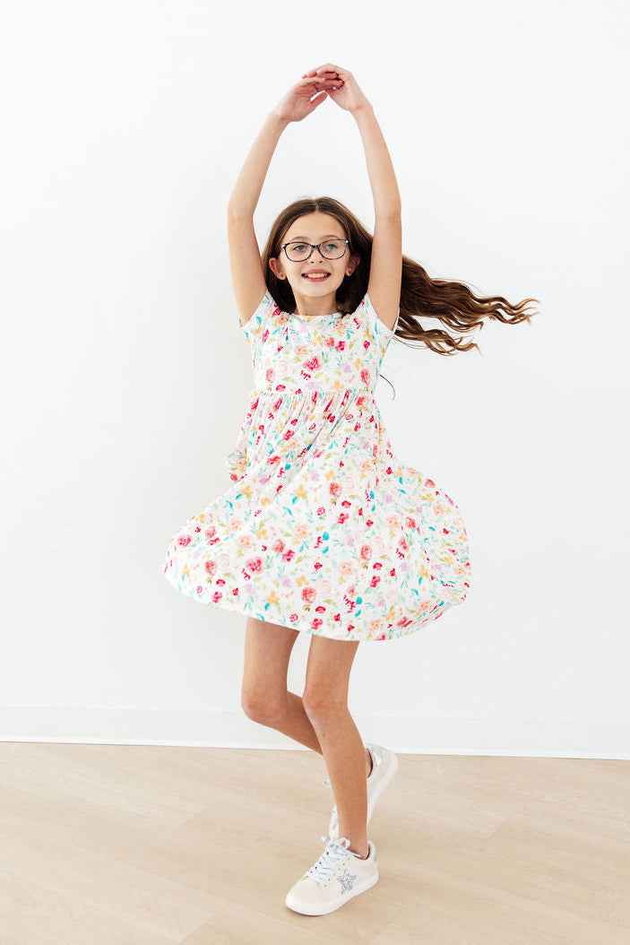 Painted Posies S/S Pocket Twirl Dress - Meera's Mini Mavericks
