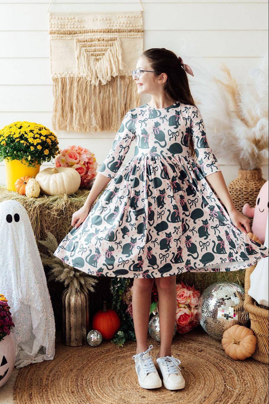 Hocus Purr-cus 3/4 Sleeve Pocket Twirl Dress