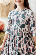 Hocus Purr-cus 3/4 Sleeve Pocket Twirl Dress