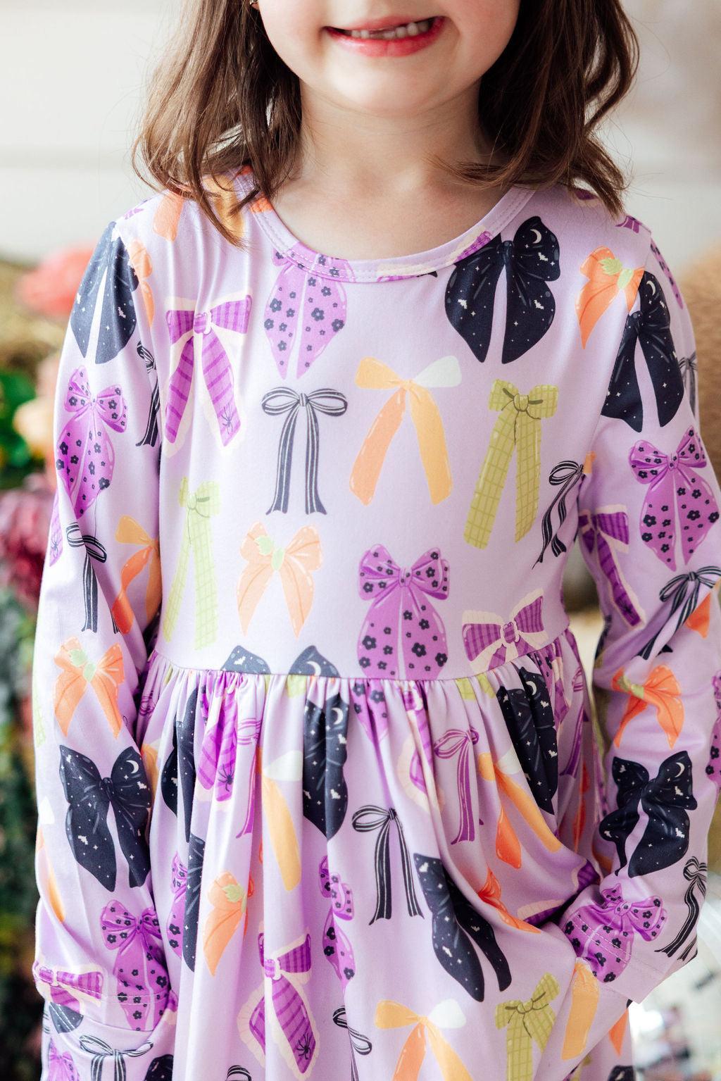 Tied with a Boo Lavender L/S Pocket Twirl Dress